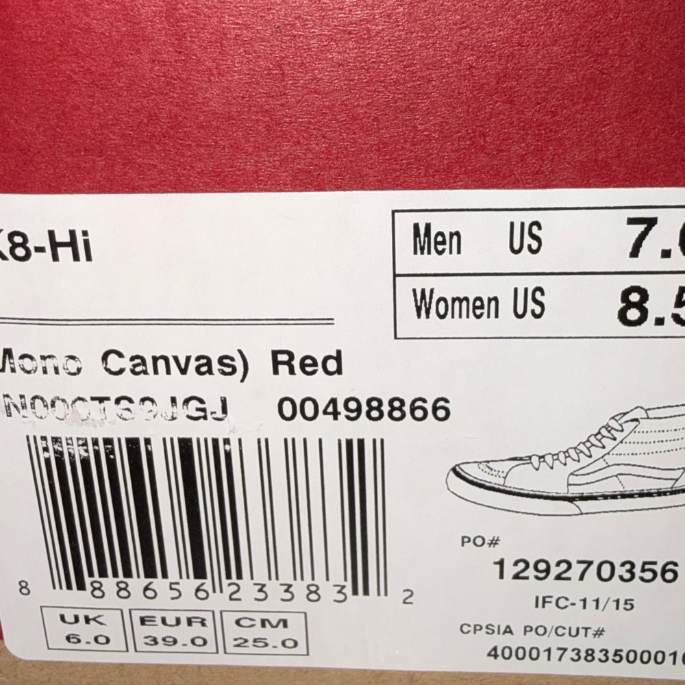 Vans Sk8-Hi red canvas woman’s size 8.5 - Picture 5 of 5